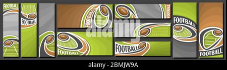Vector set of American Football Banners, vertical and horizontal art templates for american football events with illustration of sport field and flyin Stock Vector