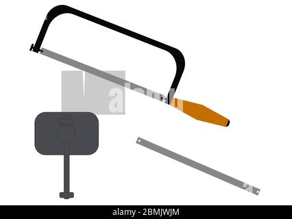 Hacksaw for metal locksmith tool on a white background. Stock Vector