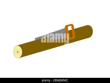 A saw cuts a tree trunk on a tree. Stock Vector