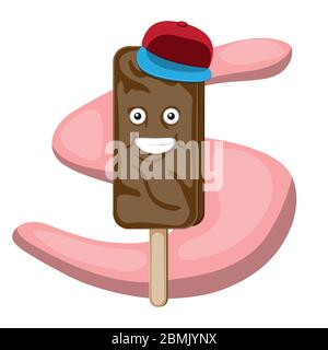 chocolate ice cream icon in a cartoon cap on a white isolated background. Vector image Stock Vector