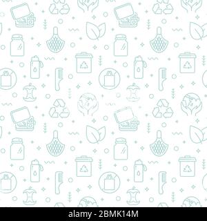 Zero waste seamless pattern. Pale vector background. Waste recycling, reusable items, eco lifestyle, caring for environment, saving the planet. Stock Vector