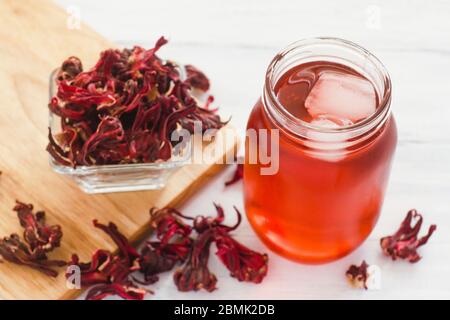 agua de Jamaica, roselle mocktail drink, summer beverage in mexico Stock Photo