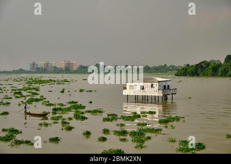 View of the Makoko suburb next to the Lagos lagoon from a highway bridge. Stock Photo