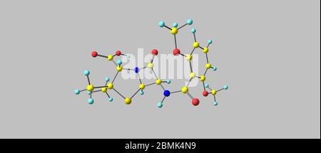 Meticillin is a narrow-spectrum beta-lactam antibiotic of the penicillin class. It should not be confused with the antibiotic metacycline. 3d illustra Stock Photo