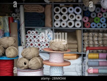 Ropes for sale in different colors and varieties. Stock Photo