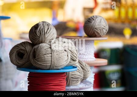 Ropes for sale in different colors and varieties. Stock Photo