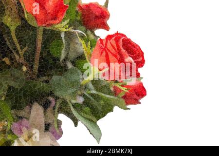 The Abstract Triangles line Bouquet Of Roses isolated on white background side view. Stock Photo