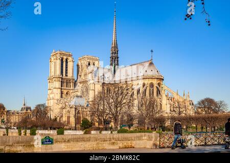 Paris, France. January 27, 2012. Notre Dame de Paris wieved from Pont de l'Archevêché (Archbishop's Bridge). Stock Photo