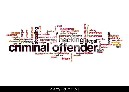 Criminal offender word cloud concept on white background Stock Photo