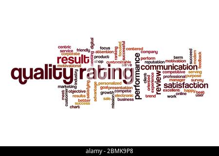 Quality rating word cloud concept on white background Stock Photo