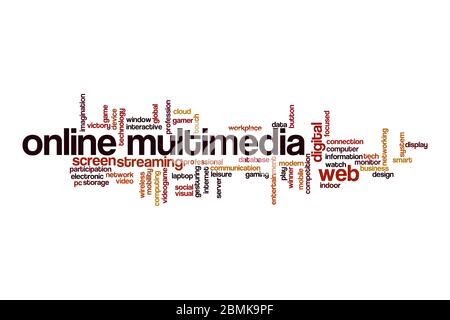 Online multimedia word cloud concept on white background Stock Photo