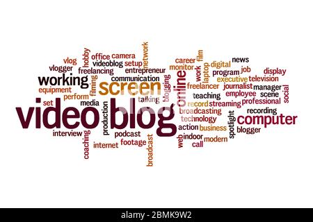Video blog word cloud concept on white background Stock Photo