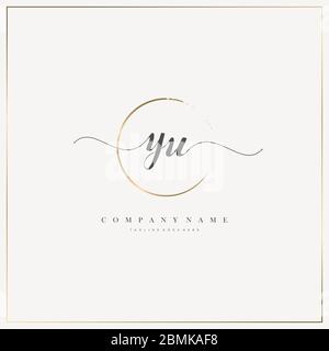 YU handwriting logo with circle template vector signature, wedding ...