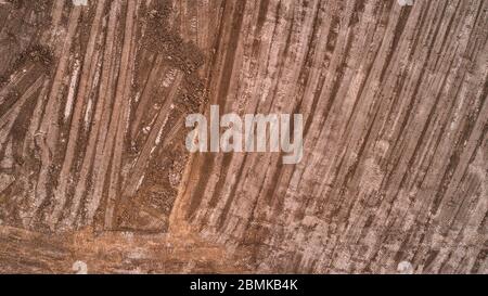 Abstract Aerial View of Red Tailing Ponds with Various Textures Stock Photo