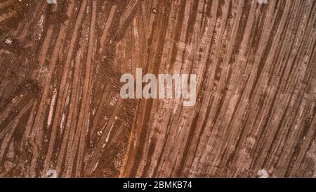 Abstract Aerial View of Red Tailing Ponds with Various Textures Stock Photo