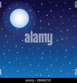 Full Moon and Starry Night Sky Square Background Vector Illustration. Stock Vector