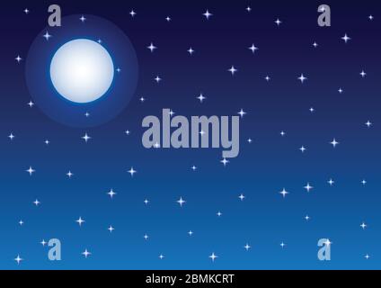 Full Moon and Starry Night Sky Background Vector Illustration. Stock Vector