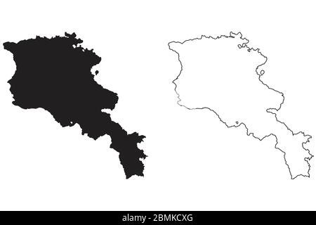 Armenia Country Map. Black silhouette and outline isolated on white background. EPS Vector Stock Vector