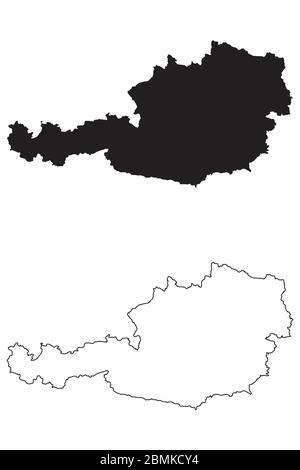 Austria Country Map. Black silhouette and outline isolated on white background. EPS Vector Stock Vector