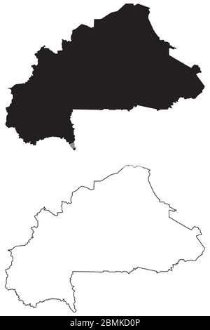 Burkina Faso Country Map. Black silhouette and outline isolated on white background. EPS Vector Stock Vector