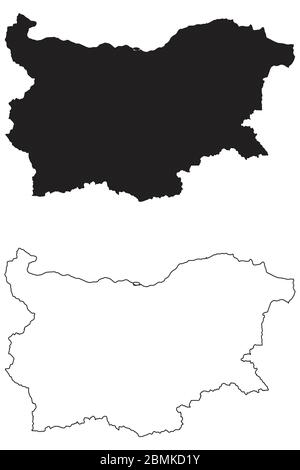 Bulgaria Country Map. Black silhouette and outline isolated on white background. EPS Vector Stock Vector
