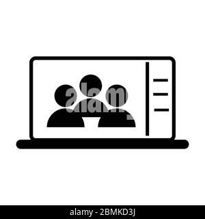 Conference Call on Laptop Computer. Black Illustration Icon EPS Vector Stock Vector