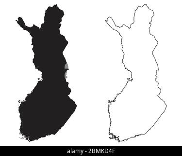 Finland Country Map. Black silhouette and outline isolated on white background. EPS Vector Stock Vector