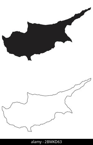 Cyprus Country Map. Black silhouette and outline isolated on white background. EPS Vector Stock Vector