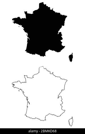 France Country Map. Black silhouette and outline isolated on white background. EPS Vector Stock Vector