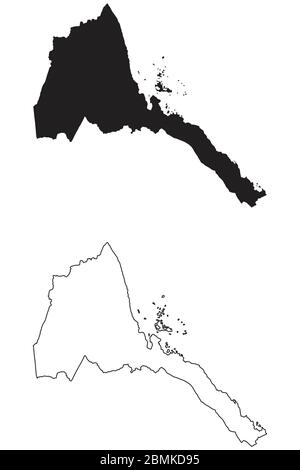 Eritrea Country Map. Black silhouette and outline isolated on white background. EPS Vector Stock Vector