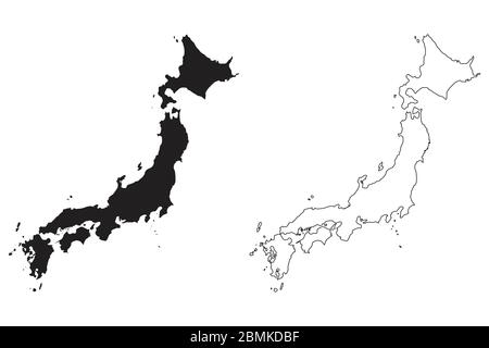 Japan Country Map. Black silhouette and outline isolated on white background. EPS Vector Stock Vector