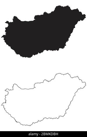 Hungary Country Map. Black silhouette and outline isolated on white background. EPS Vector Stock Vector