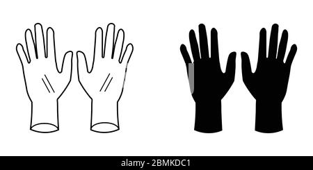 Gloves Set. Two black silhouette and outline gloves. PPE for Covid-19. EPS Vector Icon Stock Vector