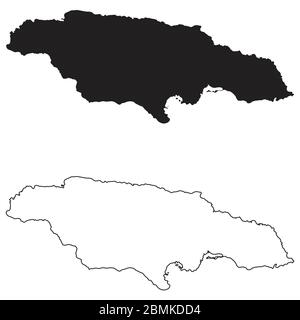 Jamaica Country Map. Black silhouette and outline isolated on white background. EPS Vector Stock Vector