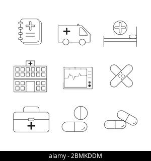 Medical Black and White Icons Outline Set. EPS Vector Stock Vector ...