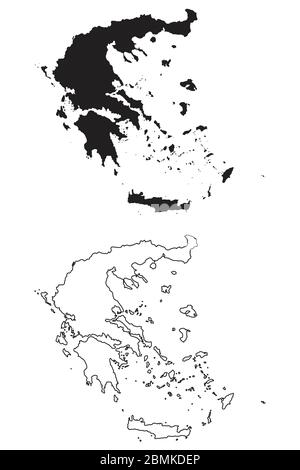 Greece Country Map. Black silhouette and outline isolated on white background. EPS Vector Stock Vector