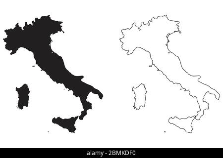 Italy Country Map. Black silhouette and outline isolated on white background. EPS Vector Stock Vector