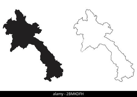 Laos Country Map. Black silhouette and outline isolated on white background. EPS Vector Stock Vector