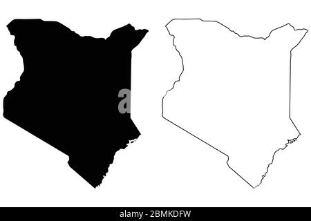Kenya Country Map. Black silhouette and outline isolated on white background. EPS Vector Stock Vector