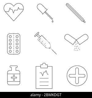 Medical Black and White Icons Outline Set. EPS Vector Stock Vector