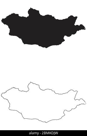 Mongolia Country Map. Black silhouette and outline isolated on white background. EPS Vector Stock Vector