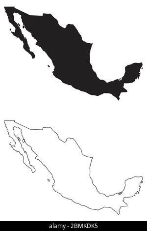 Mexico Country Map. Black silhouette and outline isolated on white background. EPS Vector Stock Vector