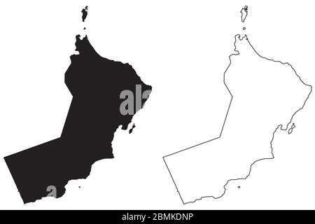 Oman Country Map. Black silhouette and outline isolated on white background. EPS Vector Stock Vector