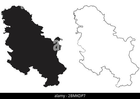 Serbia Country Map. Black silhouette and outline isolated on white background. EPS Vector Stock Vector