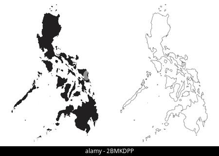 Philippines Country Map. Black silhouette and outline isolated on white background. EPS Vector Stock Vector