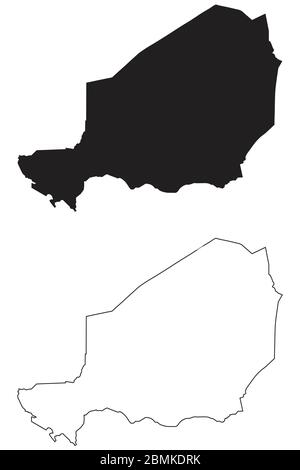 Niger Country Map. Black silhouette and outline isolated on white background. EPS Vector Stock Vector