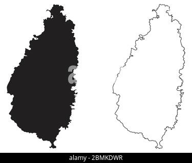 Saint Lucia Country Map. Black silhouette and outline isolated on white background. EPS Vector Stock Vector