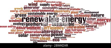 Renewable energy word cloud concept. Collage made of words about renewable energy. Vector illustration Stock Vector