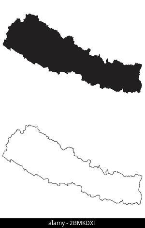 Nepal Country Map. Black silhouette and outline isolated on white background. EPS Vector Stock Vector
