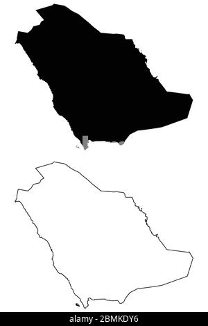 Saudi Arabia Country Map. Black silhouette and outline isolated on white background. EPS Vector Stock Vector